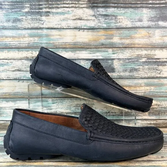 Donald J Pliner Mens Damiano Driving Loafer Shoe Size 8.5M Woven Black Leather