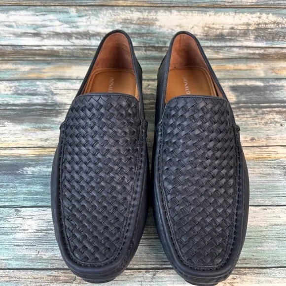 Donald J Pliner Mens Damiano Driving Loafer Shoe Size 8.5M Woven Black Leather