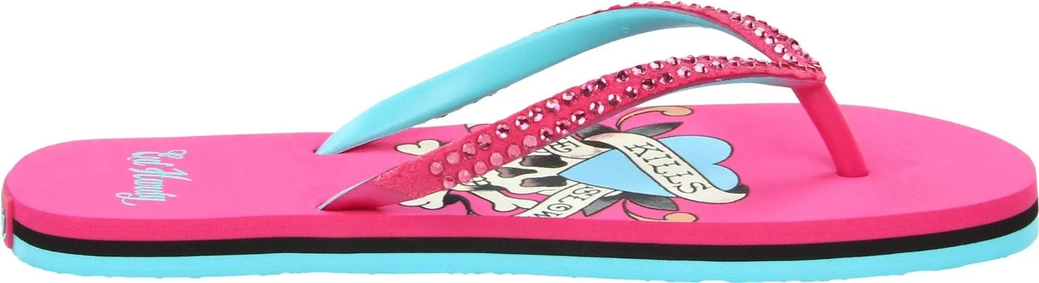 Ed Hardy Glitz Flip Flop for Women -Fuschia