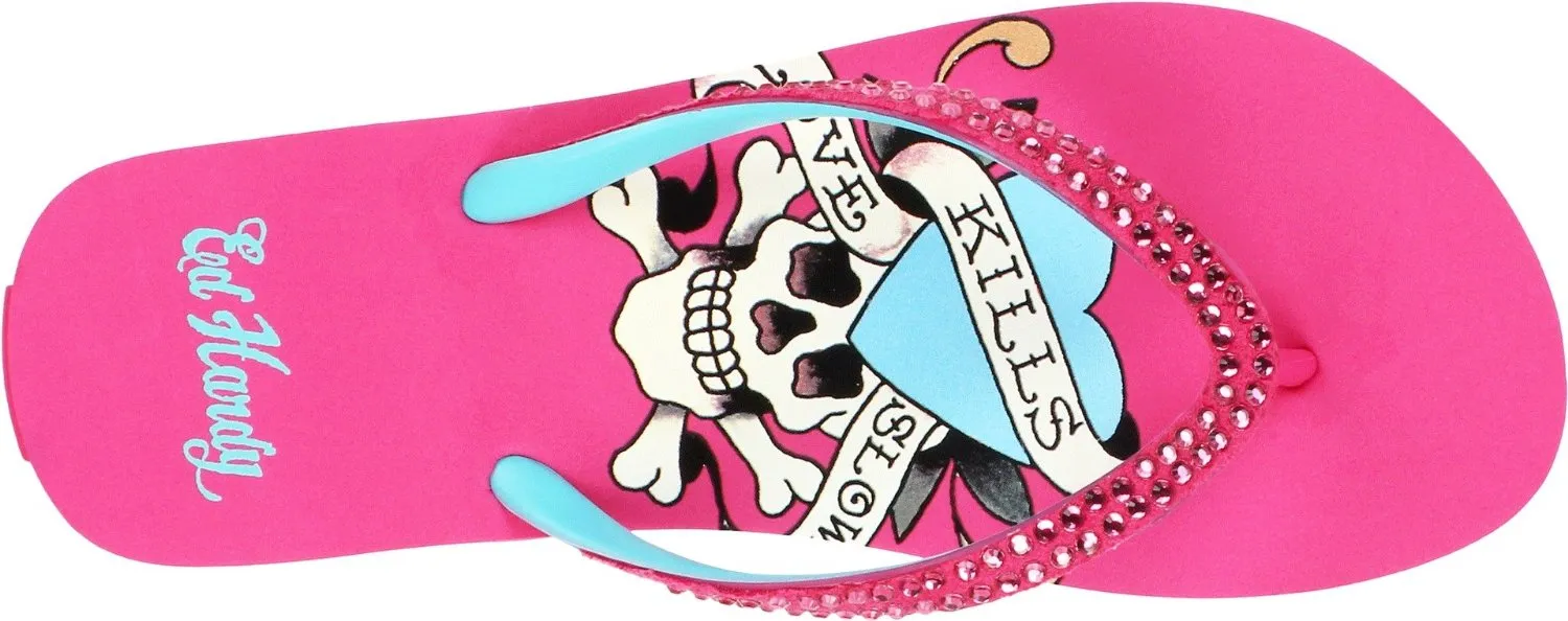 Ed Hardy Glitz Flip Flop for Women -Fuschia