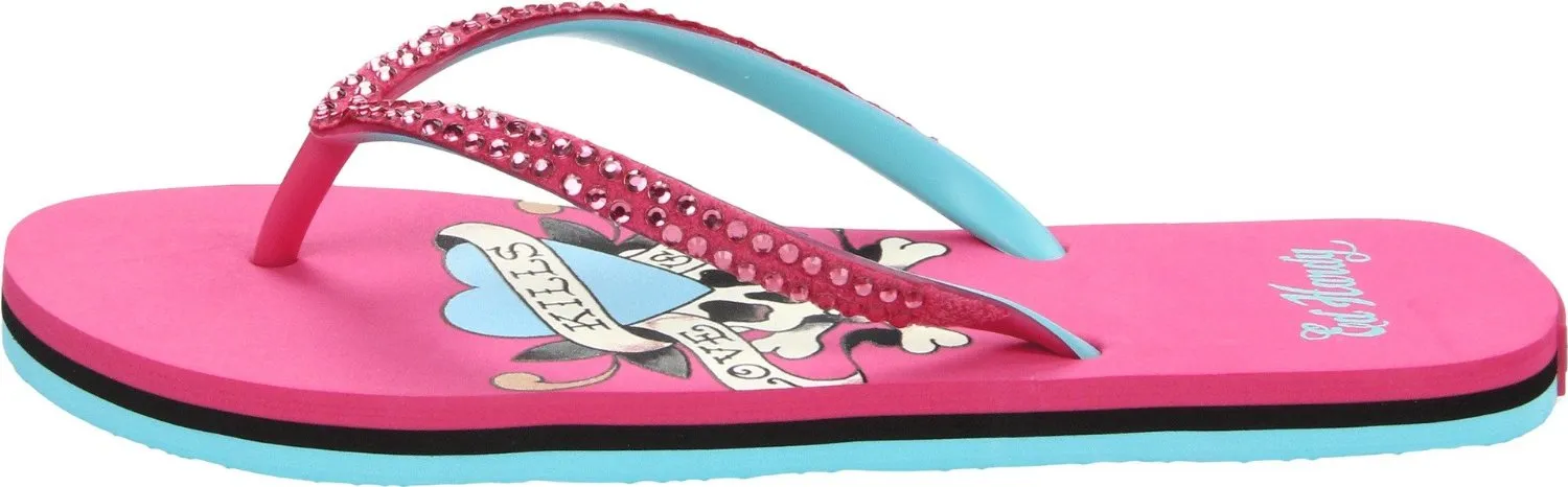Ed Hardy Glitz Flip Flop for Women -Fuschia