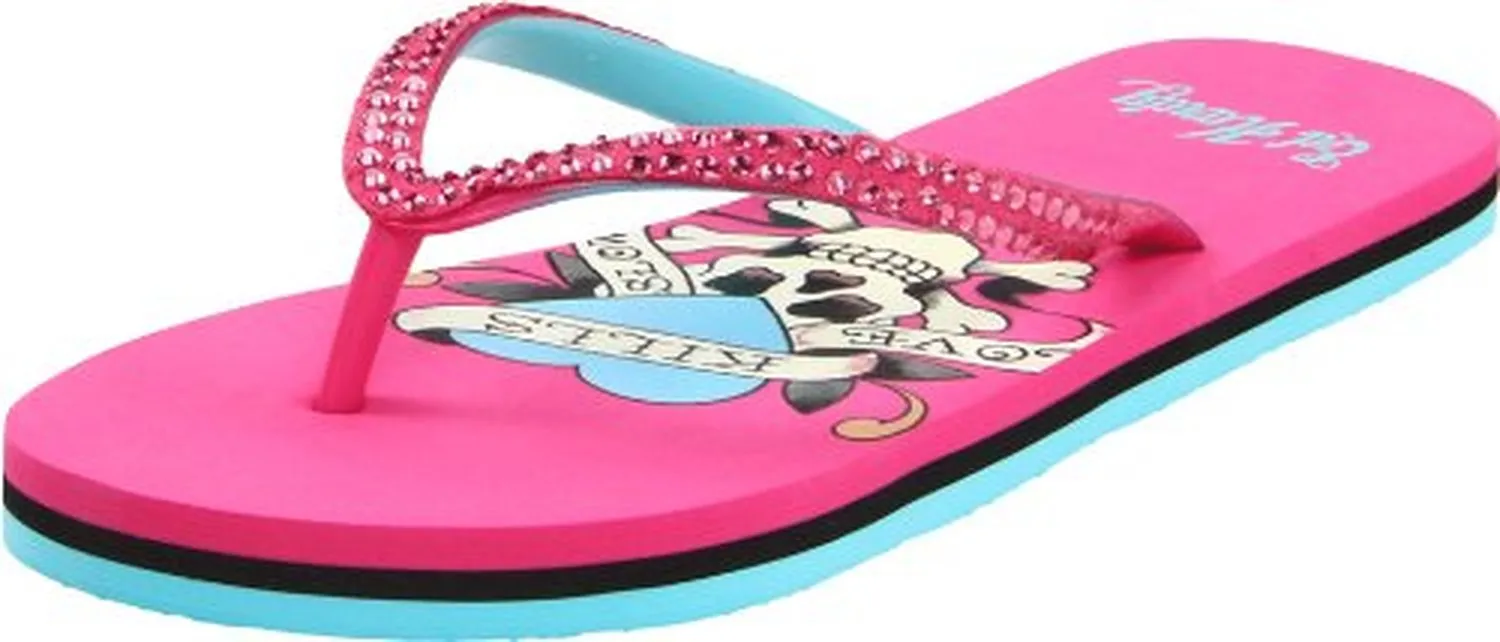 Ed Hardy Glitz Flip Flop for Women -Fuschia