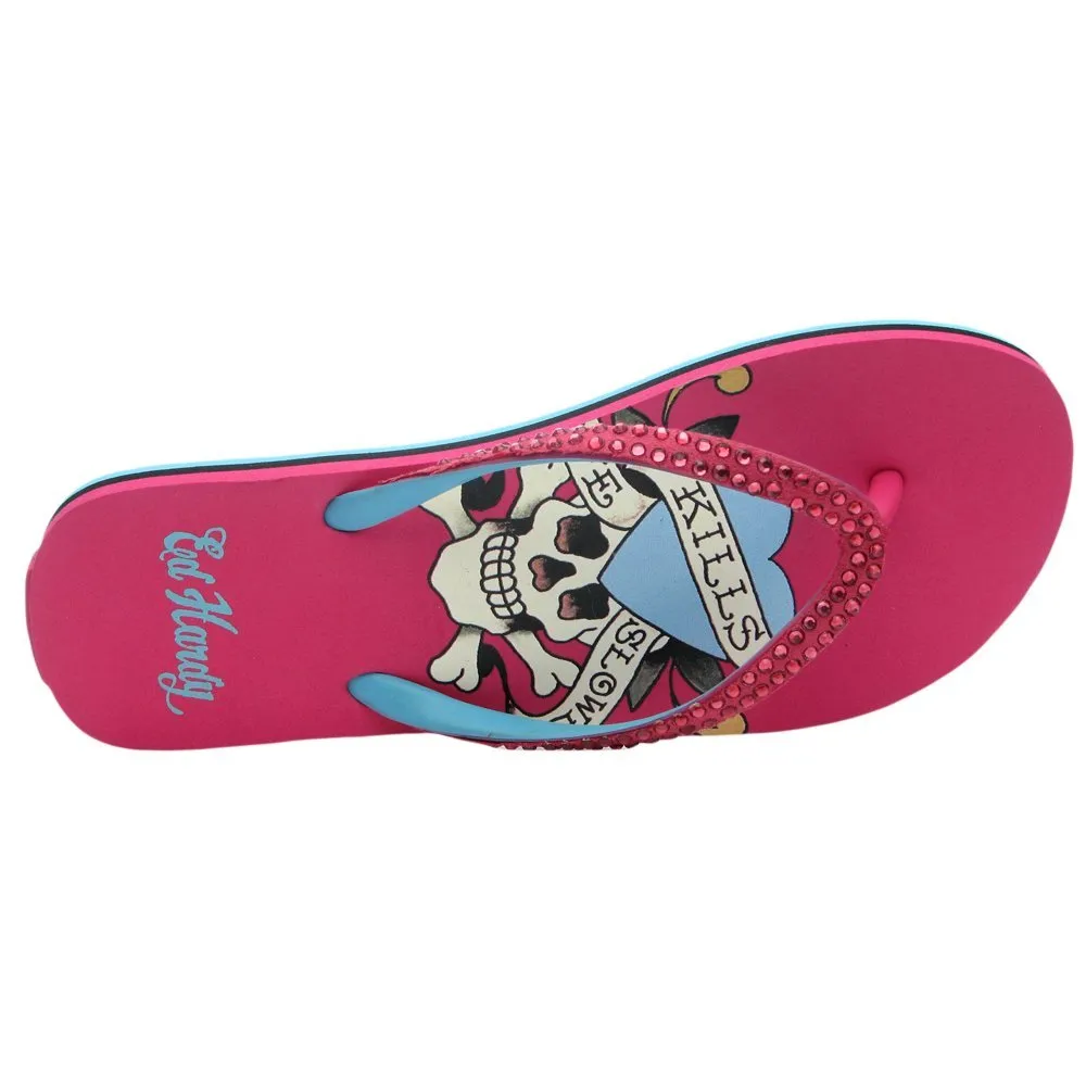 Ed Hardy Glitz Flip Flop for Women -Fuschia