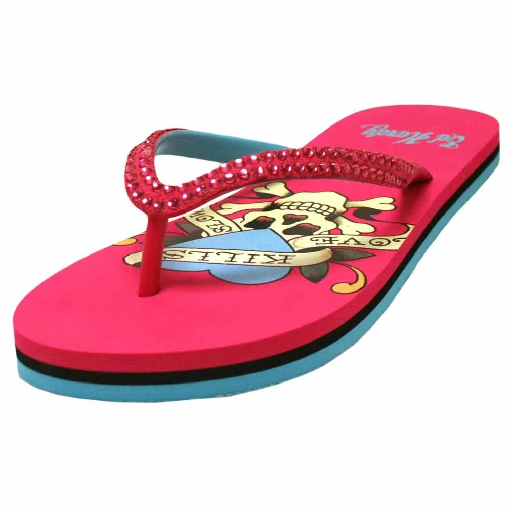 Ed Hardy Glitz Flip Flop for Women -Fuschia