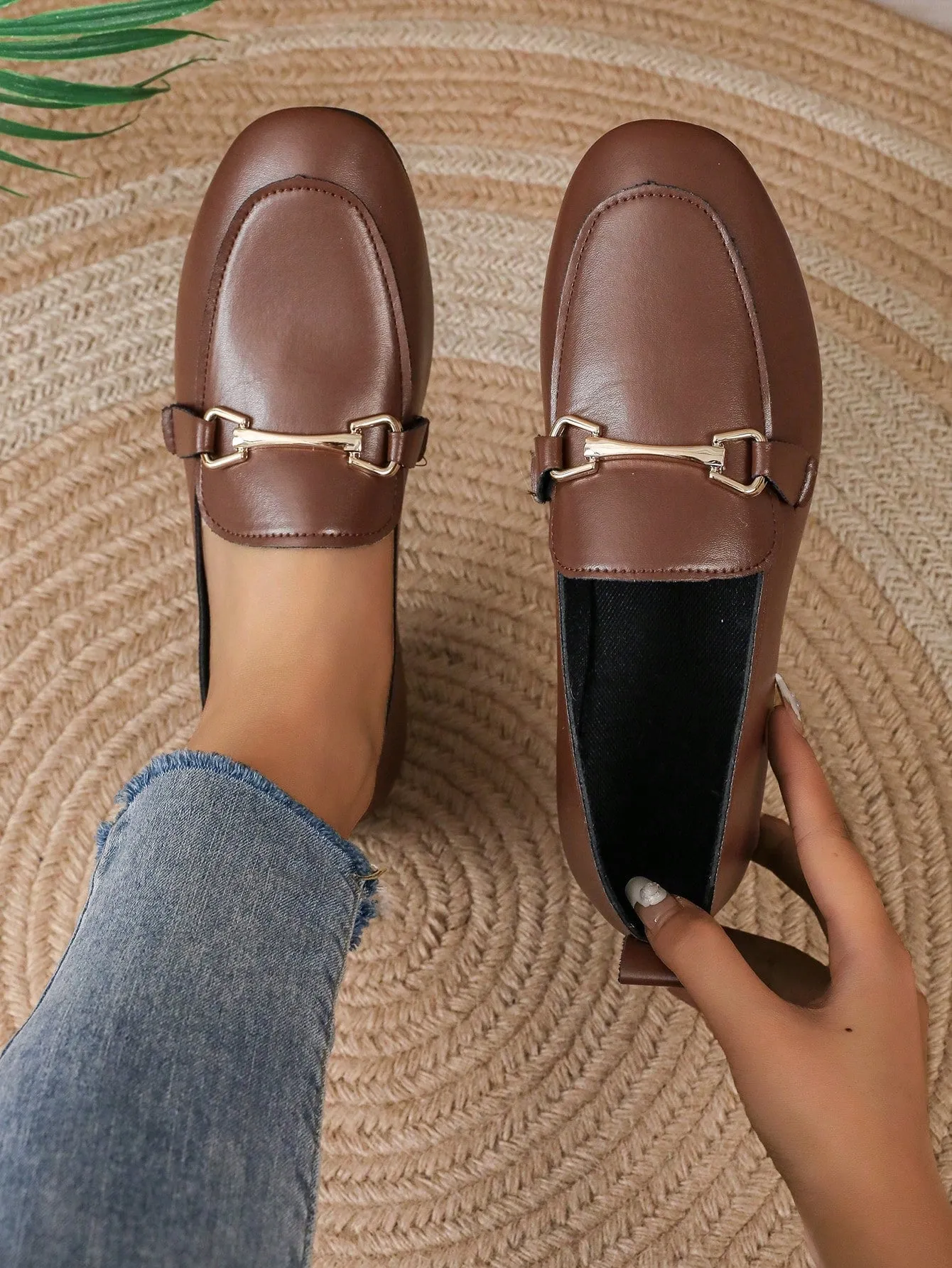 Flat Metal Decor Slip-on Loafers