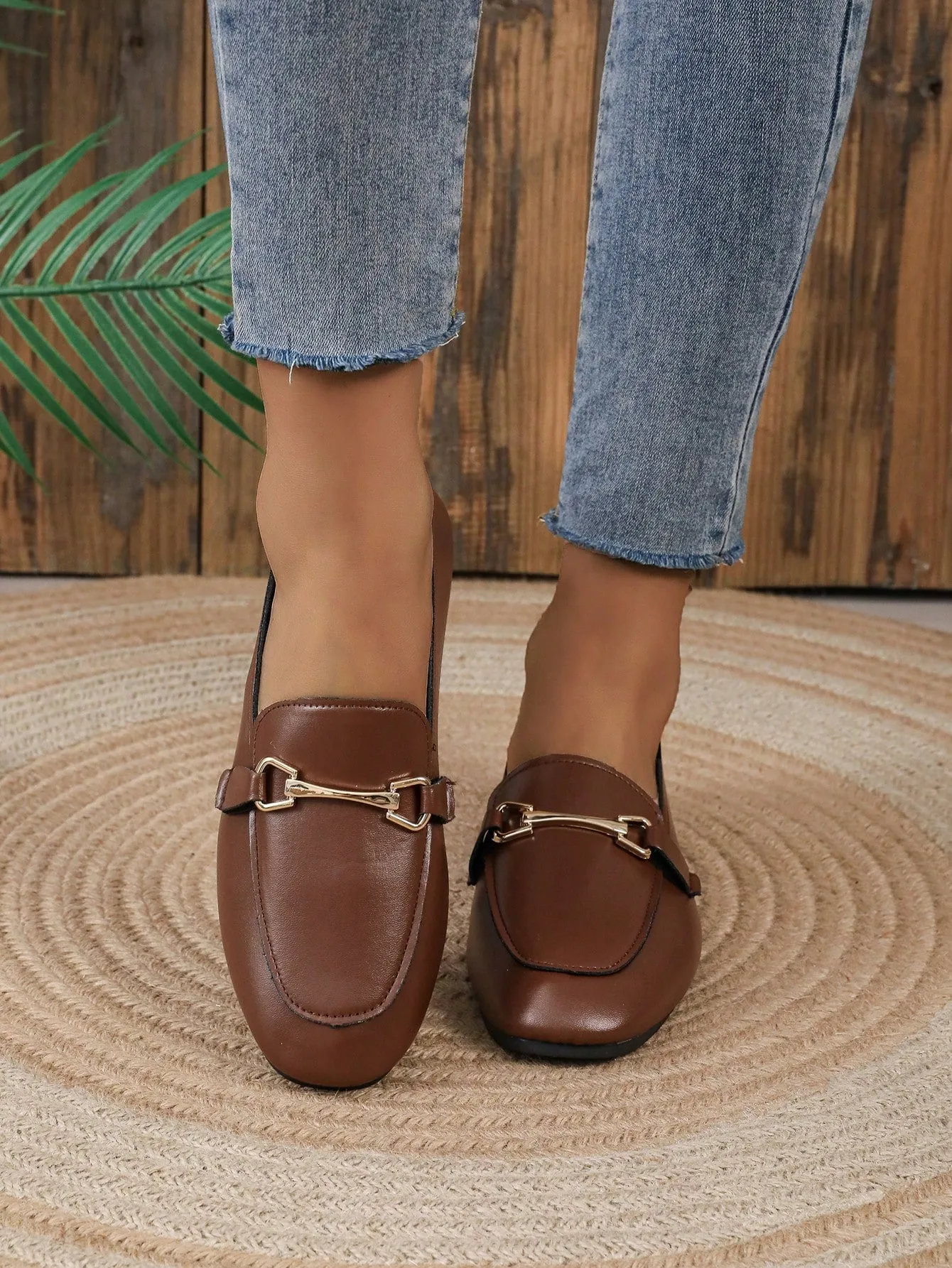 Flat Metal Decor Slip-on Loafers