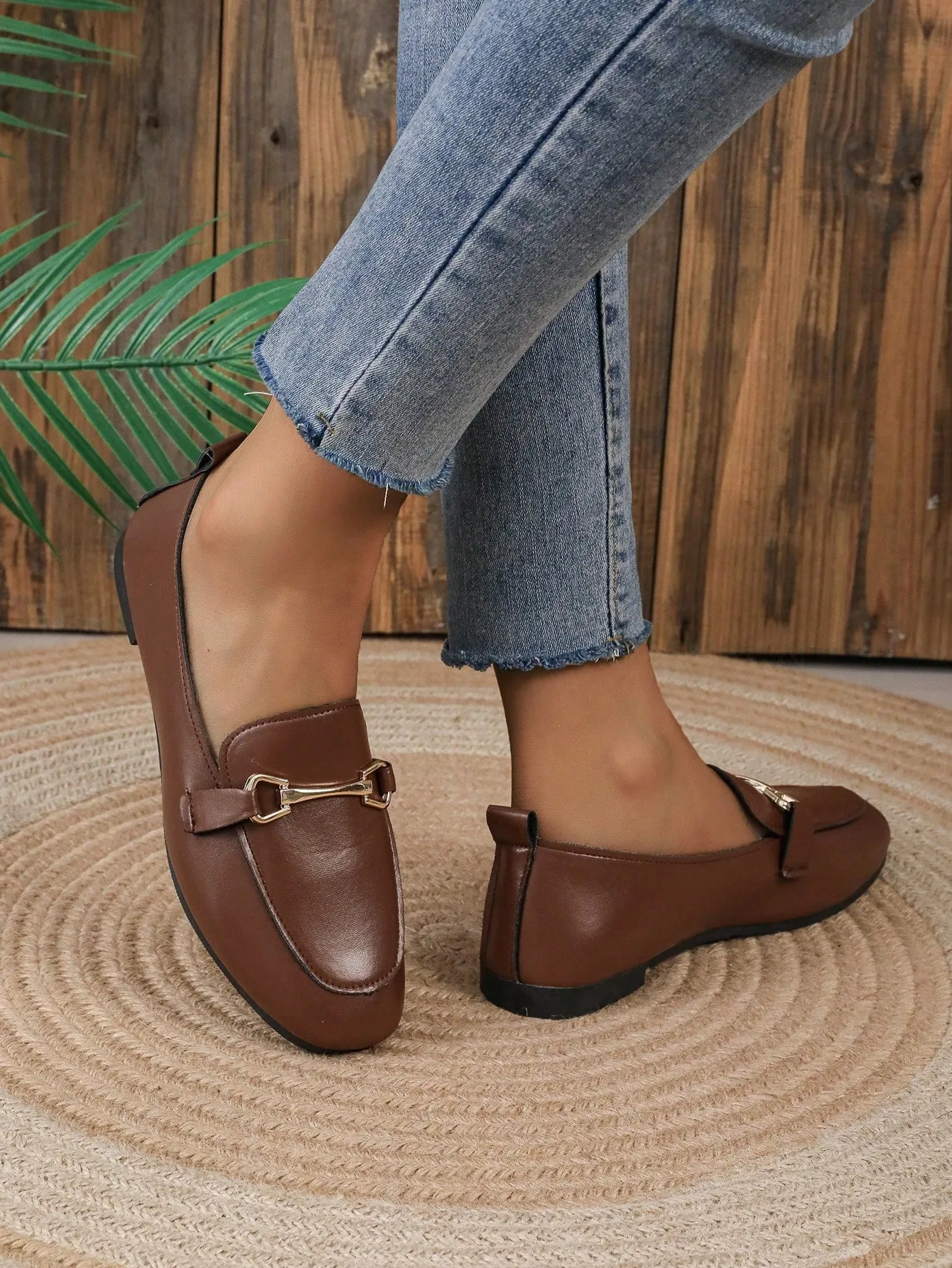 Flat Metal Decor Slip-on Loafers