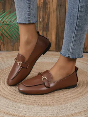 Flat Metal Decor Slip-on Loafers
