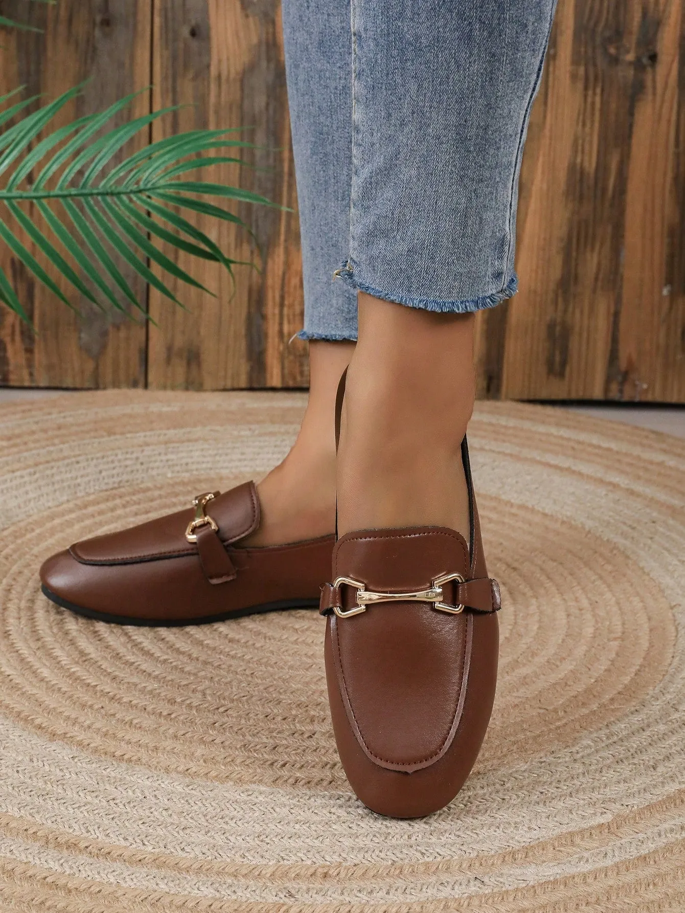 Flat Metal Decor Slip-on Loafers
