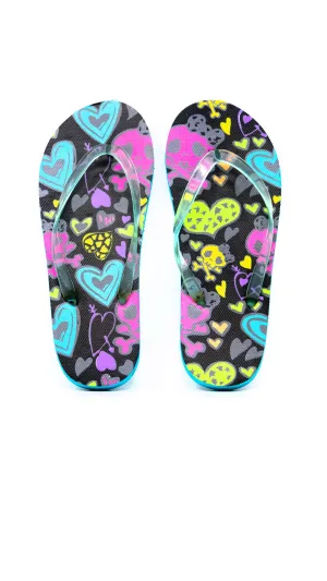 Flip Flops - Girls Hearts & Skulls - Size L (13/1)