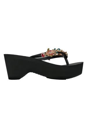 Frog Rhinestone Black High Heels
