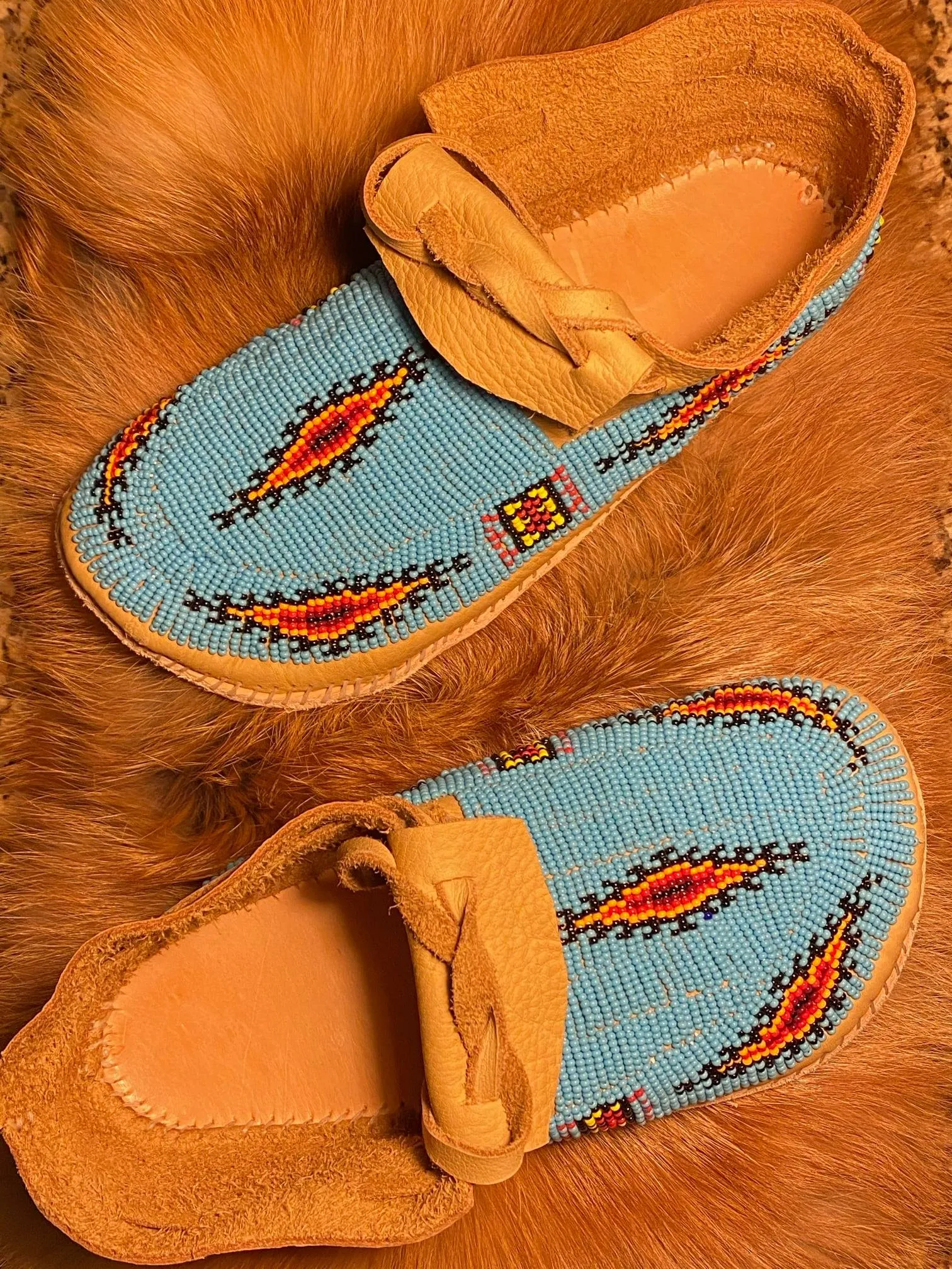 Fully Beaded Leather Moccasins - Women's Sizes