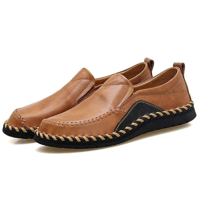 Genuine Handmade Leather Slip on Loafers black n Tan