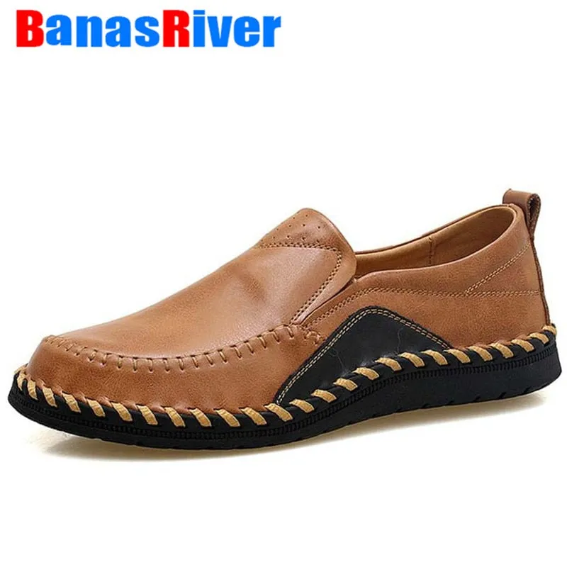 Genuine Handmade Leather Slip on Loafers black n Tan