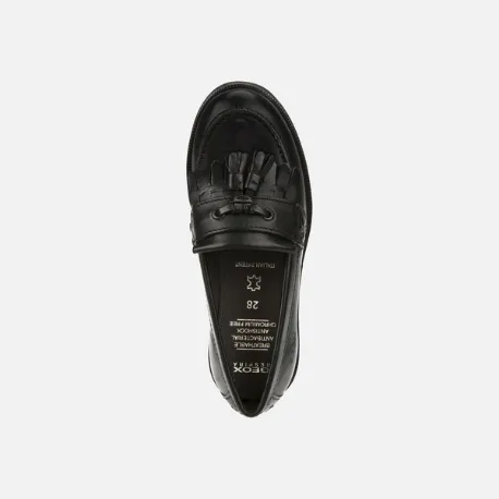 Geox Agata - Black Smooth Leather Loafer School Shoe