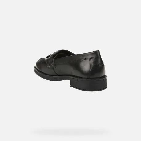 Geox Agata - Black Smooth Leather Loafer School Shoe