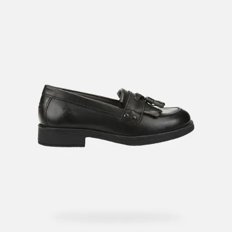 Geox Agata - Black Smooth Leather Loafer School Shoe