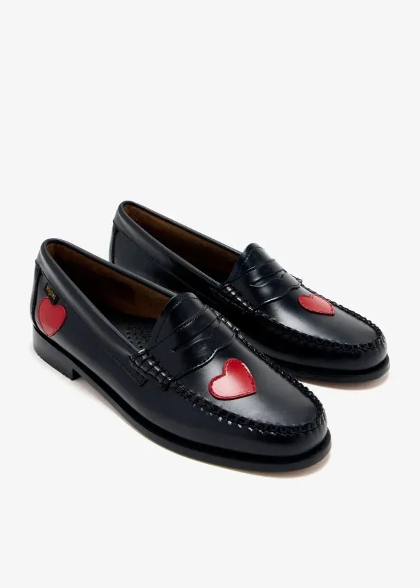 G.H. Bass WEEJUN Womens Penny Loafer Love Black Leather With Red
