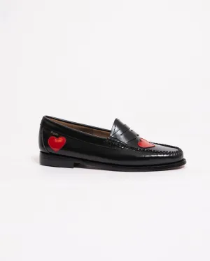 G.H. Bass WEEJUN Womens Penny Loafer Love Black Leather With Red