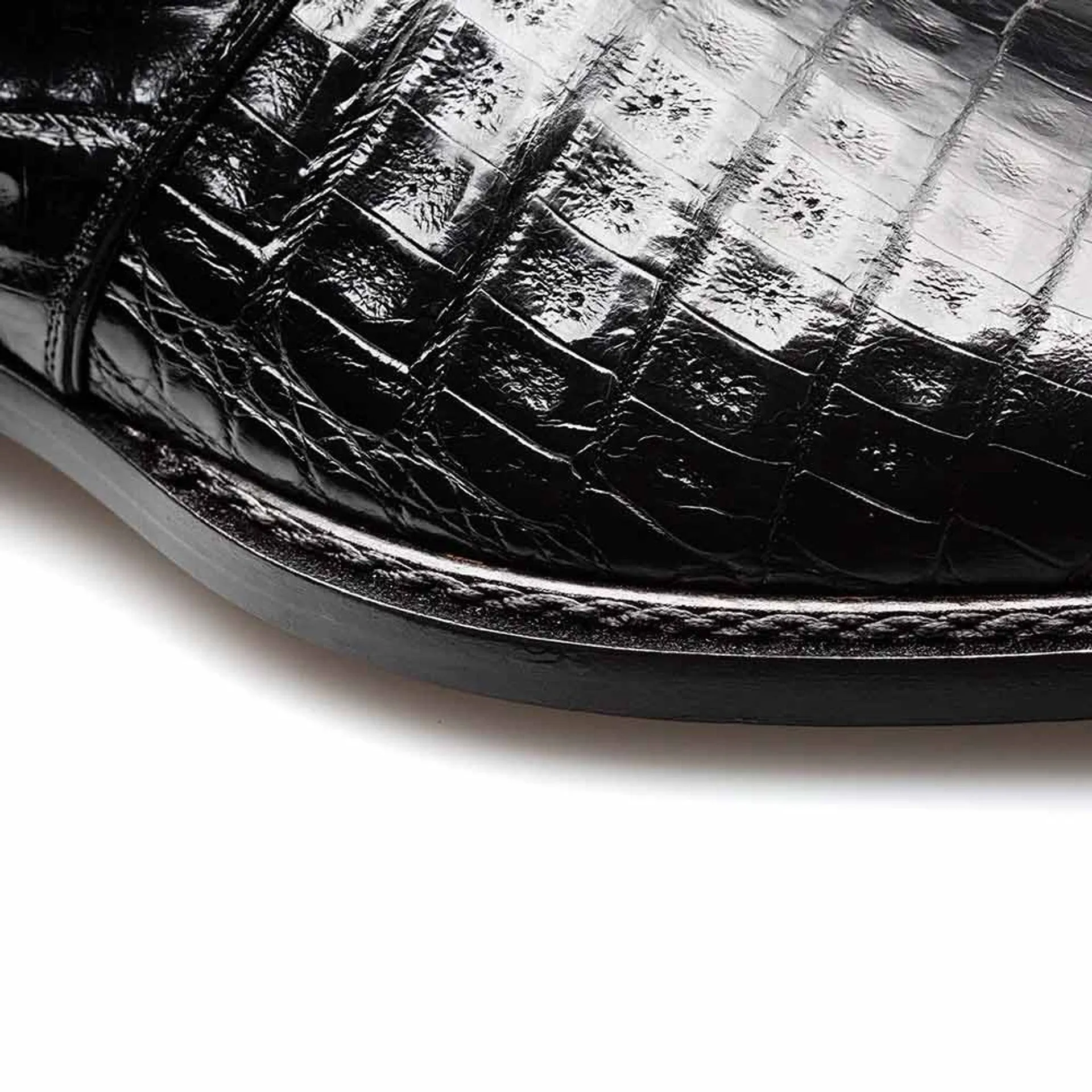 Gigolo Black Crocodile Single Monk-Strap Loafers By Mezlan Made In Spain Brand