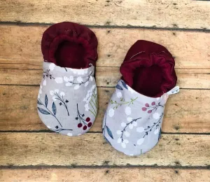 Gray & Maroon Floral Moccasins