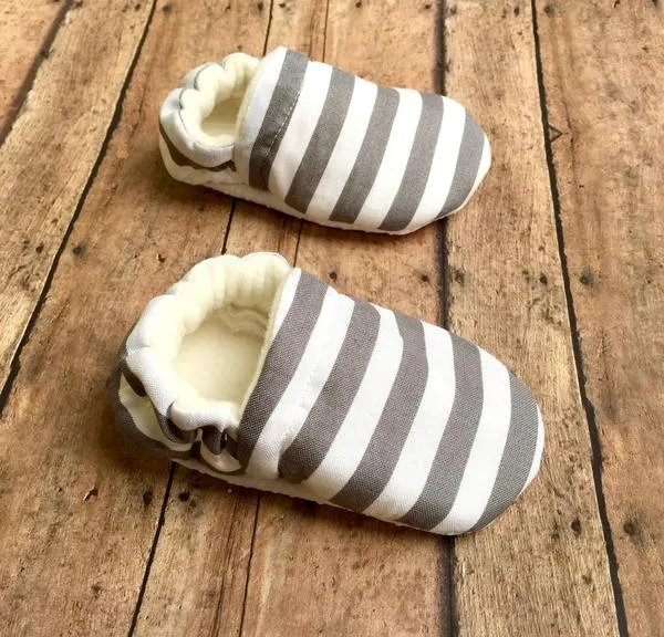 Gray & White Stripe Moccasins
