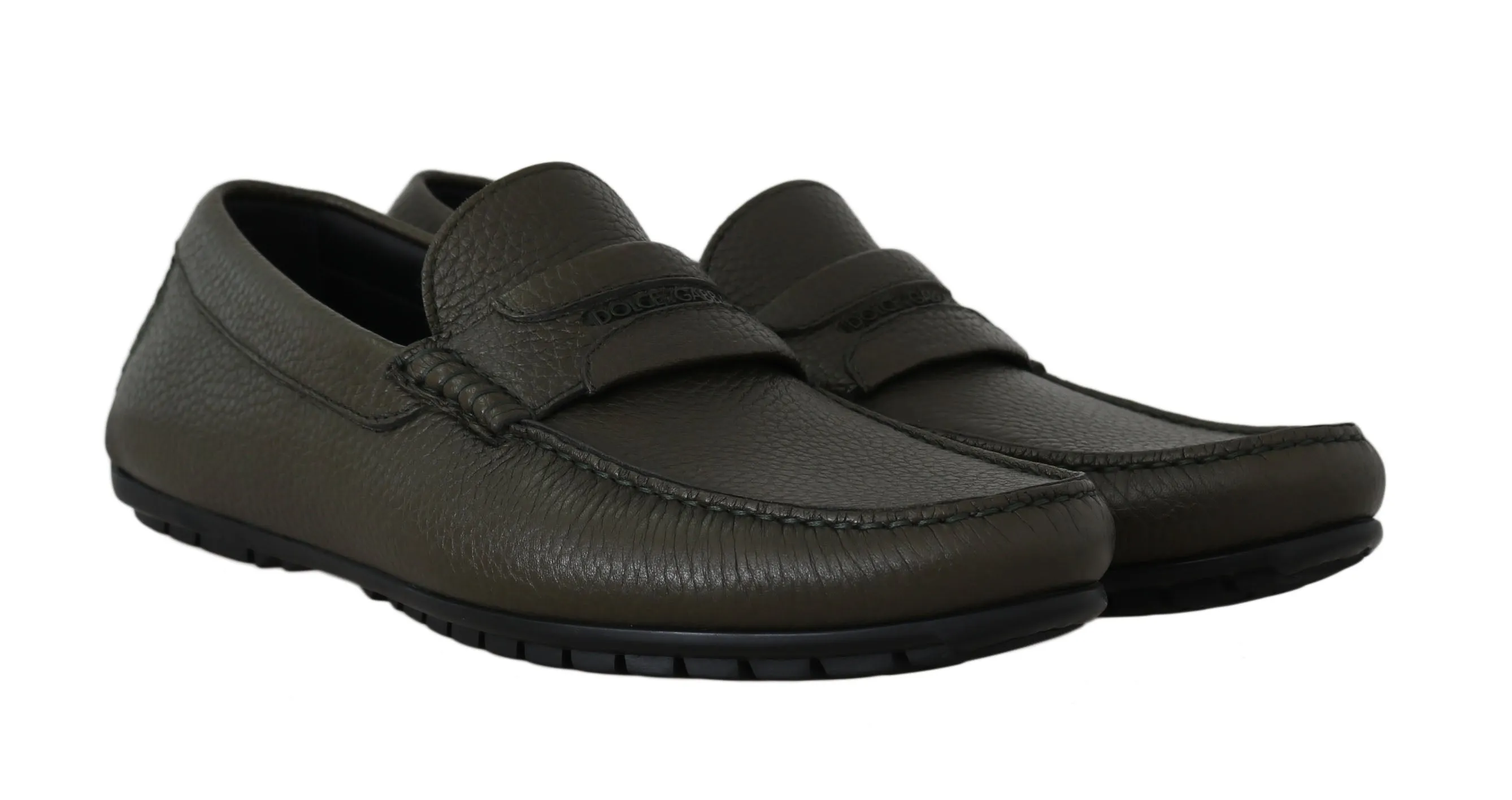Green Leather Loafers Moccasins Slides Shoes