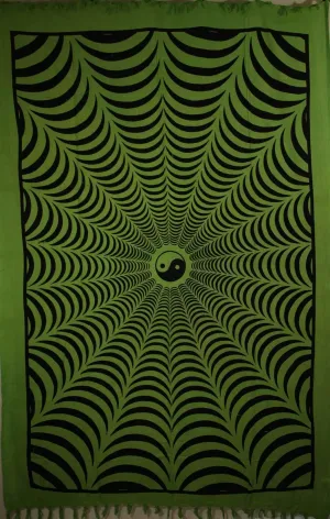 Green Trippy Yin Yang 3D Hand-loom Style Tapestry