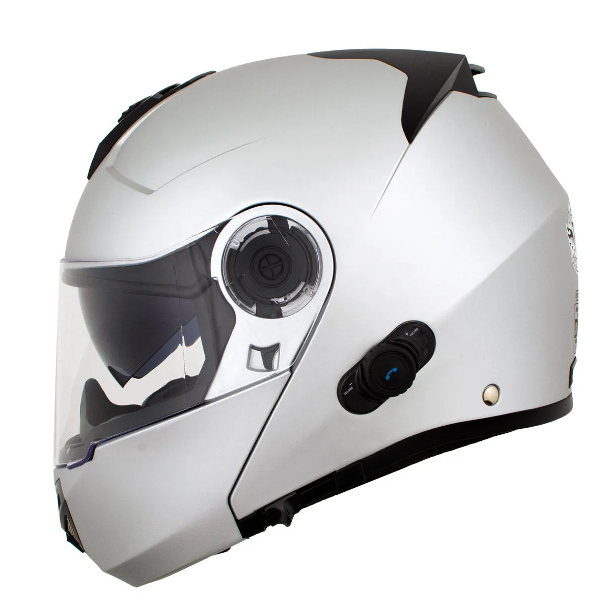 H7010 Flat Gray 'Mayday' Modular Motorcycle Helmet w/ Intercom - Built-in Speaker and Microphone for Men / Women
