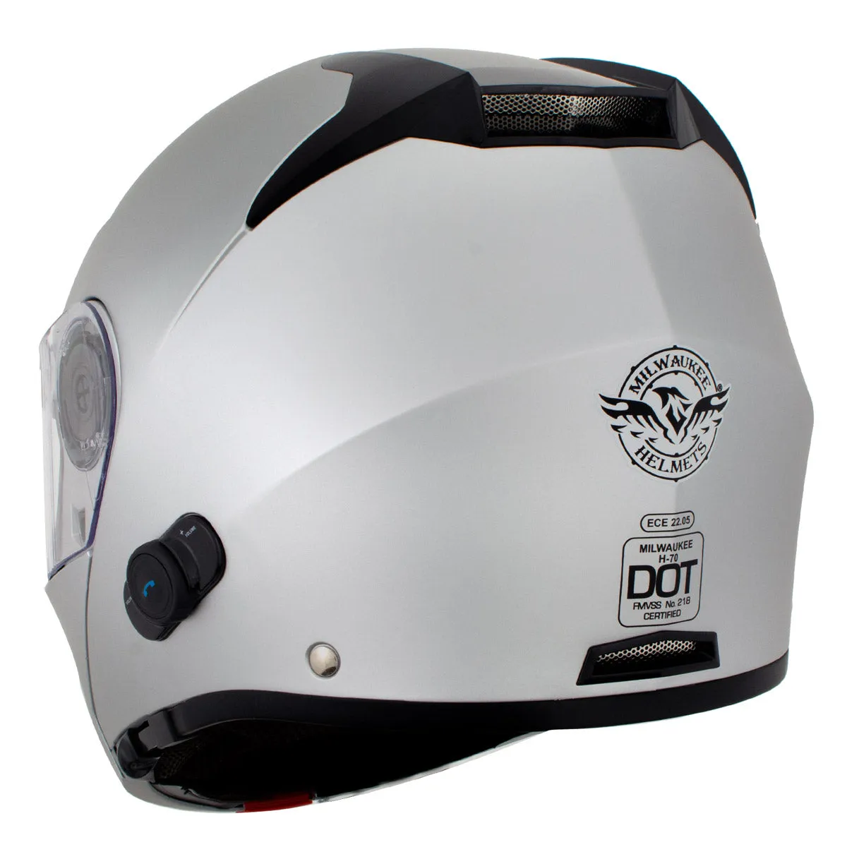 H7010 Flat Gray 'Mayday' Modular Motorcycle Helmet w/ Intercom - Built-in Speaker and Microphone for Men / Women