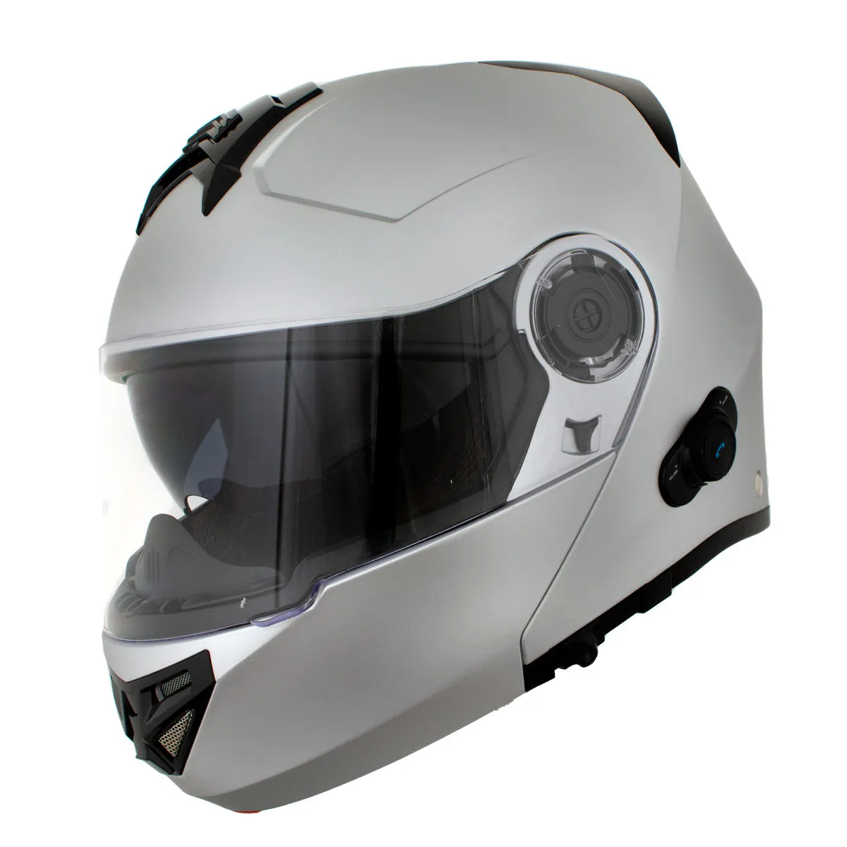 H7010 Flat Gray 'Mayday' Modular Motorcycle Helmet w/ Intercom - Built-in Speaker and Microphone for Men / Women