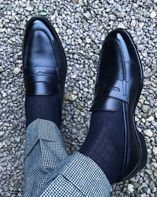 Handmade Black Leather Moccasins for Men, Elegant Loafers