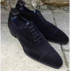 Handmade Black Suede Oxfords - Elegant Dress Shoes for Men