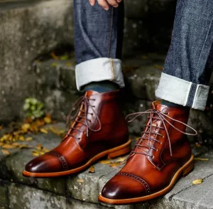 Handmade Brown Leather Oxfords Ankle Boots for Men