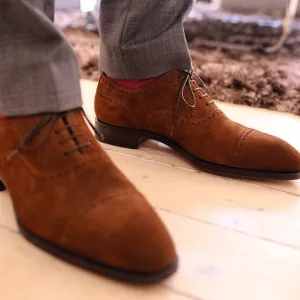 Handmade Brown Suede Oxford Shoes for Men