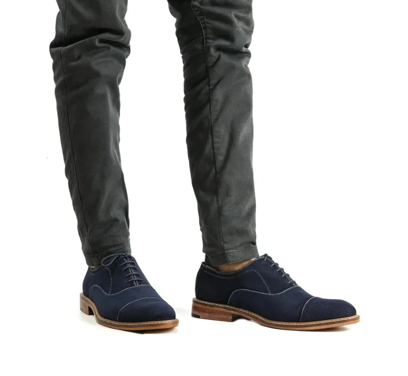 Handmade Men's Navy Blue Suede Oxfords Dress Shoes