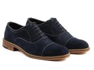 Handmade Men's Navy Blue Suede Oxfords Dress Shoes