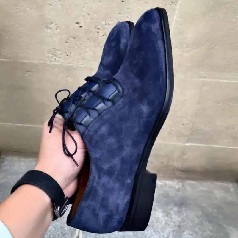 Handmade Navy Blue Suede Oxfords