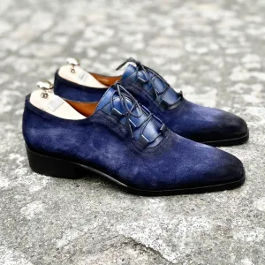 Handmade Navy Blue Suede Oxfords