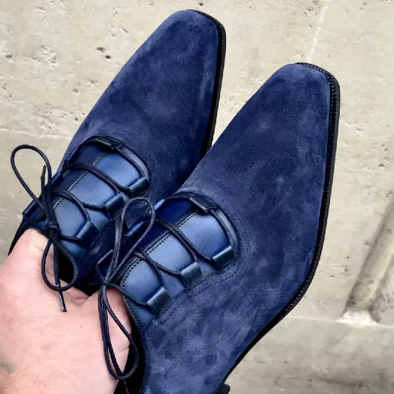 Handmade Navy Blue Suede Oxfords
