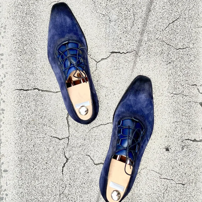 Handmade Navy Blue Suede Oxfords