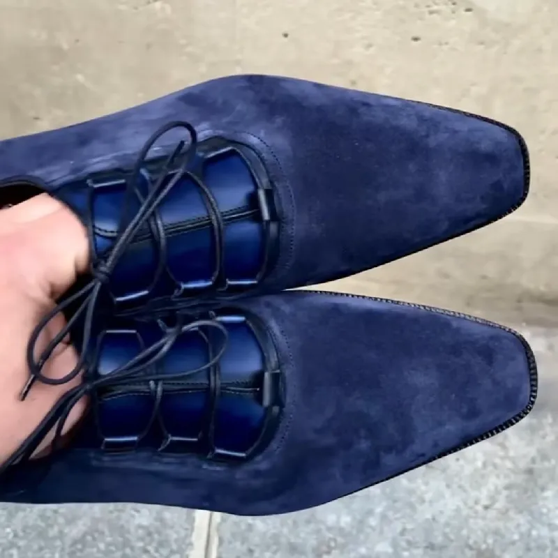 Handmade Navy Blue Suede Oxfords