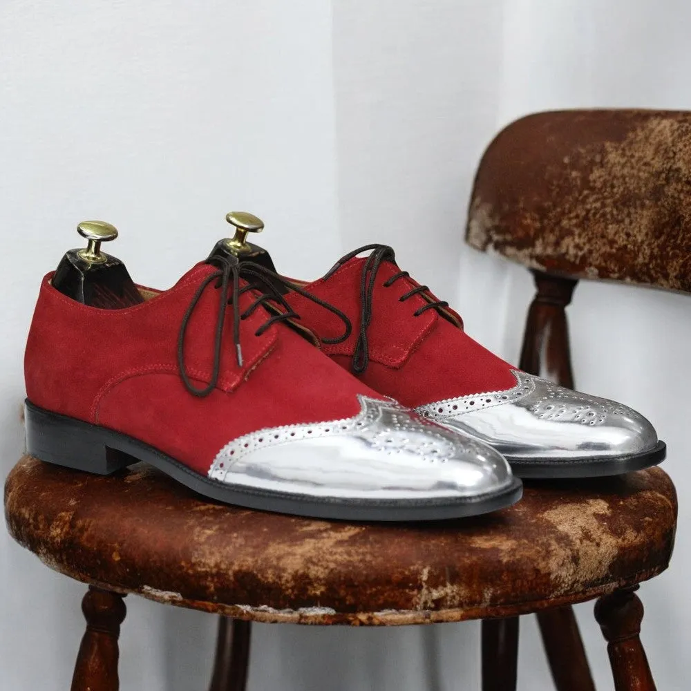 Handmade Suede Leather Wing Tip Brogue Oxfords