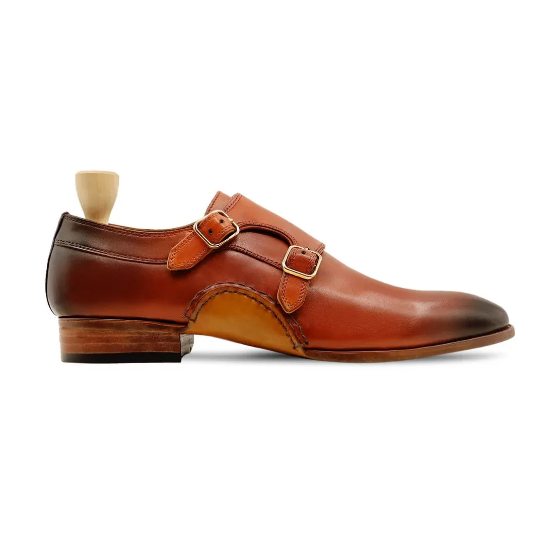 Handmade Tan Leather Double Buckle Oxfords for Men