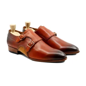 Handmade Tan Leather Double Buckle Oxfords for Men