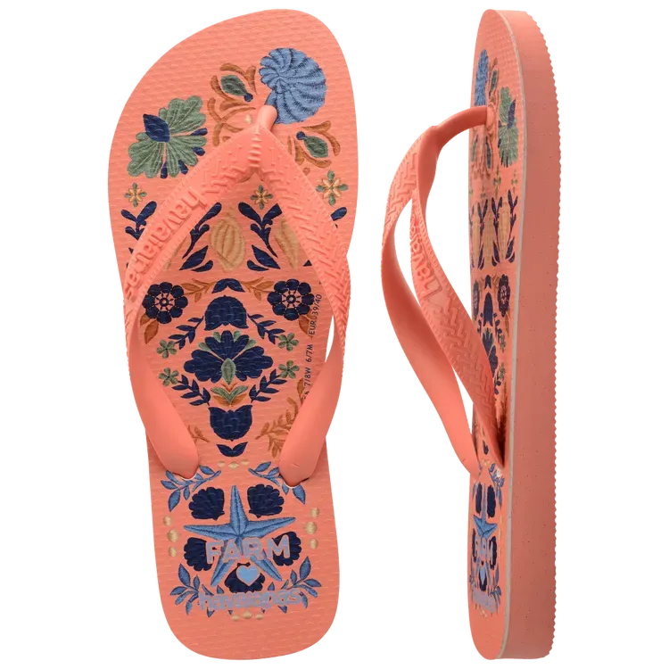 Havaianas FARM Rio Seashell Tapestry Flip Flop in Peach Rose
