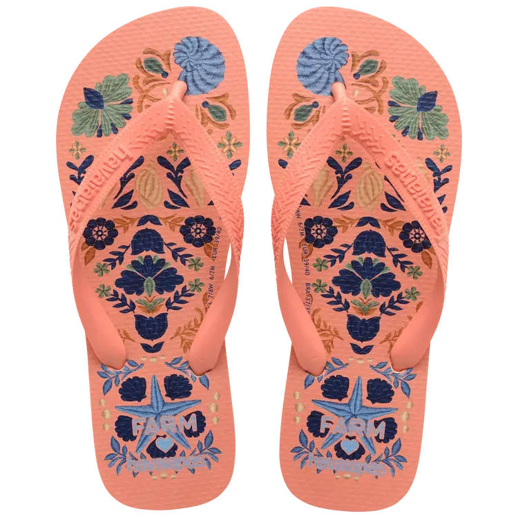 Havaianas FARM Rio Seashell Tapestry Flip Flop in Peach Rose