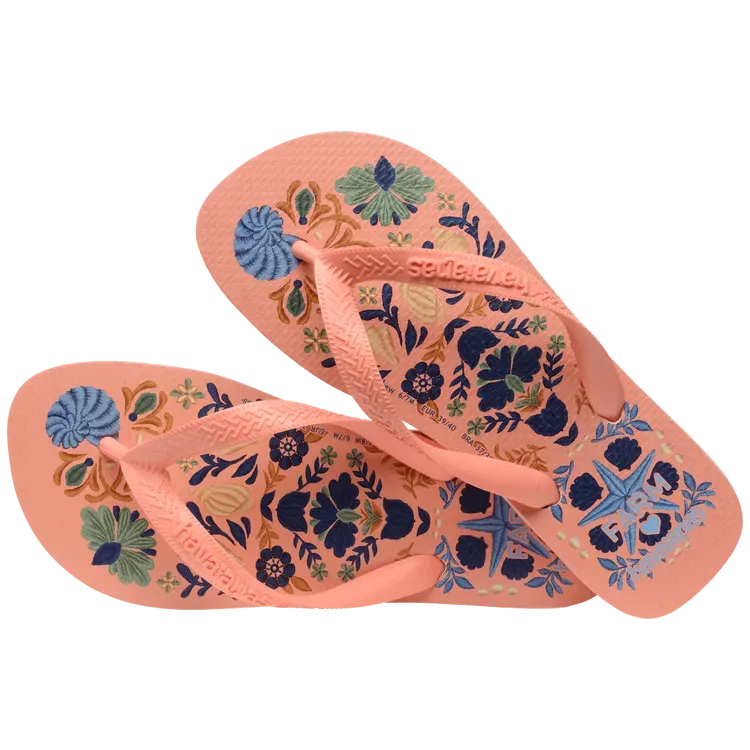 Havaianas FARM Rio Seashell Tapestry Flip Flop in Peach Rose