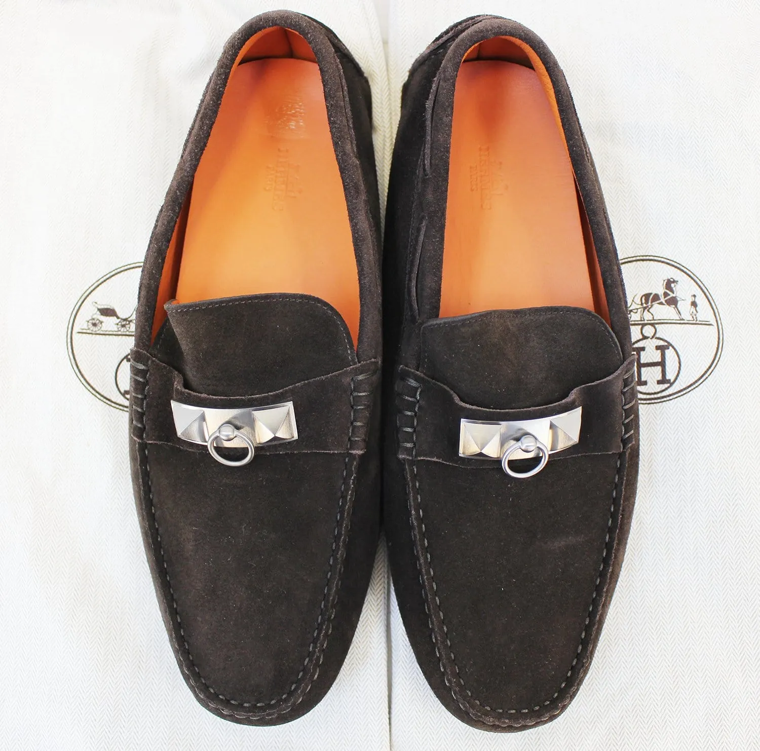 HERMES Irving Driving Moccasins Loafer Medor Buckle Size 42