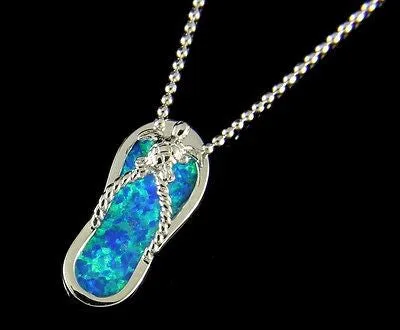 INLAY OPAL HAWAIIAN SEA TURTLE HONU SILVER 925 SLIPPER FLIP FLOP THONG PENDANT